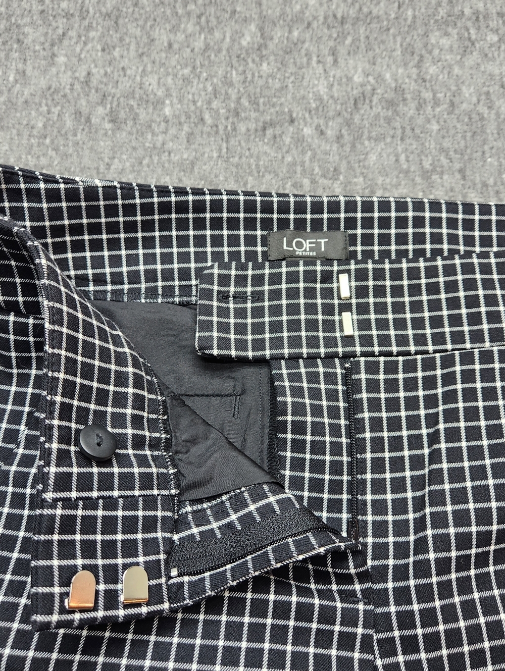 LOFT Marisa Pants Womens 2P Black Check Ankle Work Stretch - Picture 4 of 9